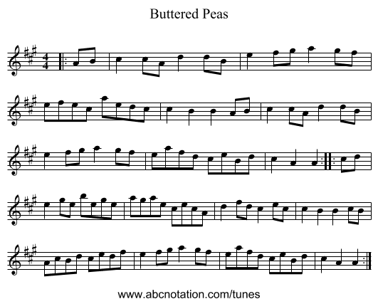 Buttered Peas - staff notation
