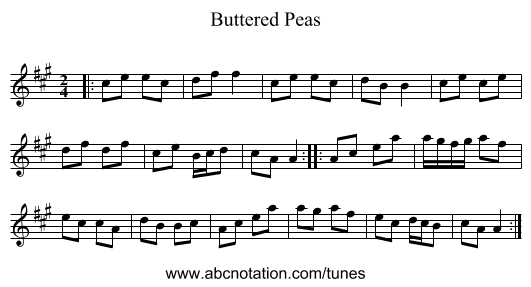 Buttered Peas - staff notation