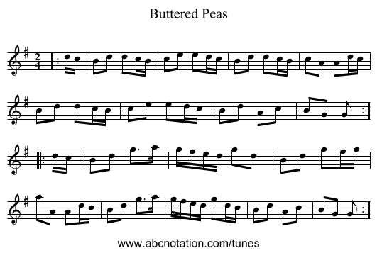 Buttered Peas - staff notation