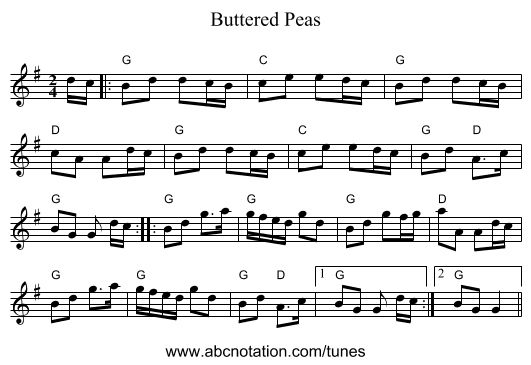 Buttered Peas - staff notation