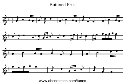 Buttered Peas - staff notation