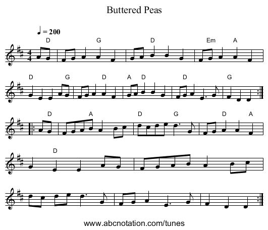 Buttered Peas - staff notation