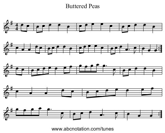 Buttered Peas - staff notation