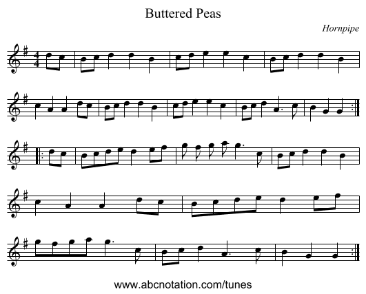 Buttered Peas - staff notation