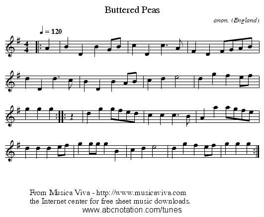 Buttered Peas - staff notation