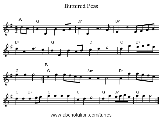 Buttered Peas - staff notation