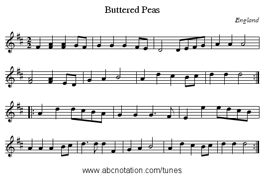 Buttered Peas - staff notation