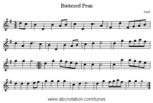 Buttered Peas - staff notation