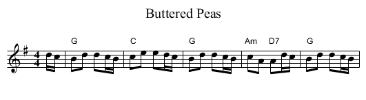 Buttered Peas - staff notation