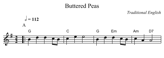 Buttered Peas - staff notation