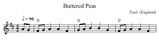Buttered Peas - staff notation