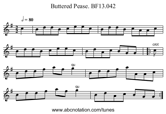 Buttered Pease. BF13.042 - staff notation
