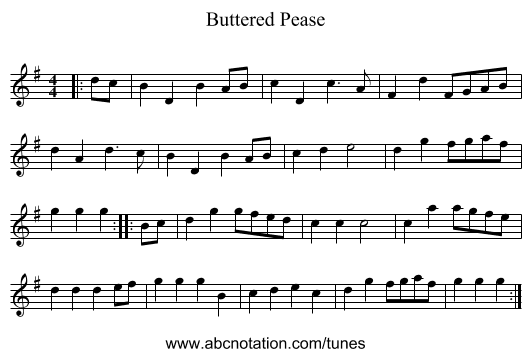 Buttered Pease - staff notation