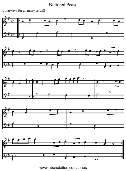 Buttered Pease - staff notation