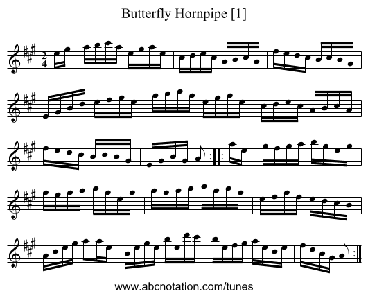 Butterfly Hornpipe [1] - staff notation