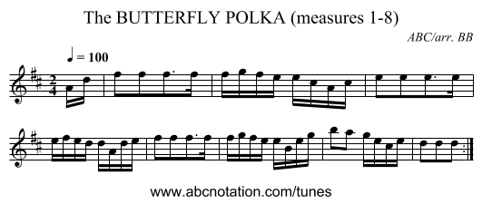 BUTTERFLY POLKA (measures 1-8), The - staff notation