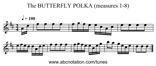 BUTTERFLY POLKA (measures 1-8), The - staff notation