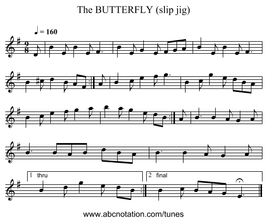BUTTERFLY (slip jig), The - staff notation