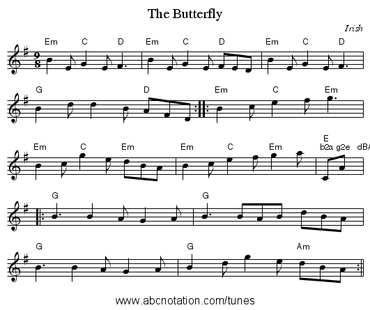 Butterfly, The - staff notation