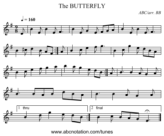 BUTTERFLY, The - staff notation