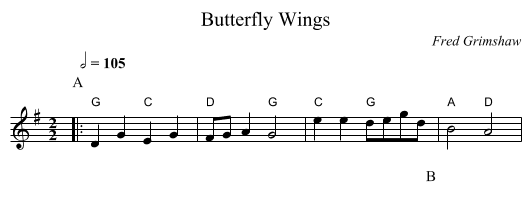 Butterfly Wings - staff notation