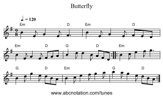 Butterfly - staff notation