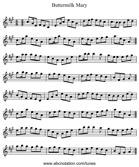 Buttermilk Mary - staff notation