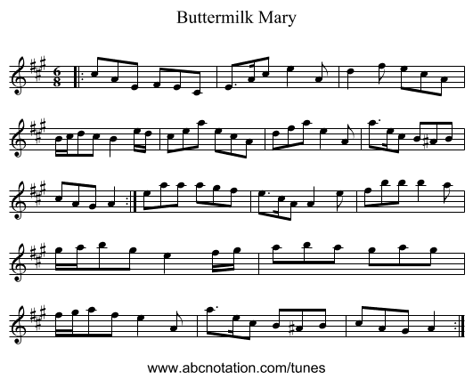 Buttermilk Mary - staff notation
