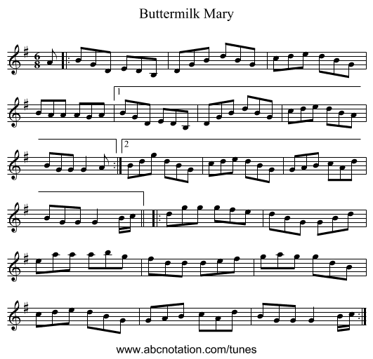 Buttermilk Mary - staff notation