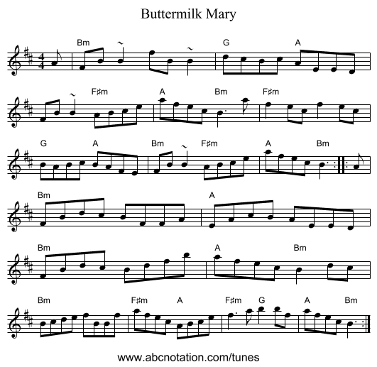 Buttermilk Mary - staff notation