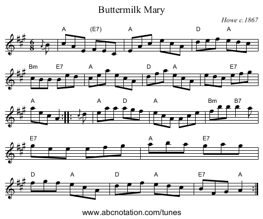 Buttermilk Mary - staff notation