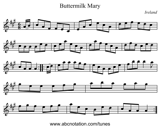 Buttermilk Mary - staff notation