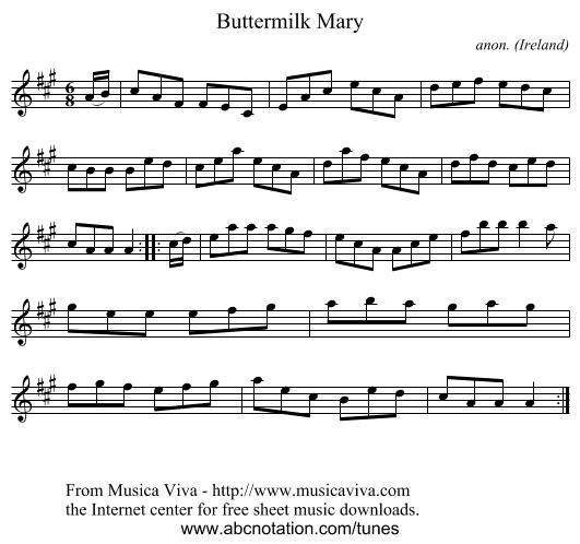 Buttermilk Mary - staff notation