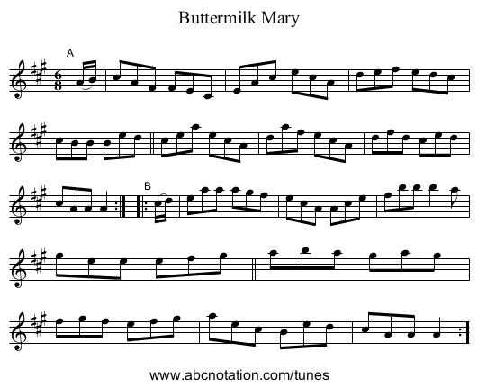 Buttermilk Mary - staff notation