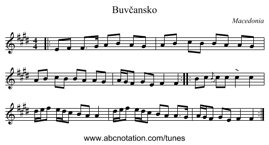 Buvčansko - staff notation