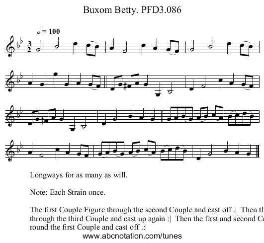 Buxom Betty. PFD3.086 - staff notation