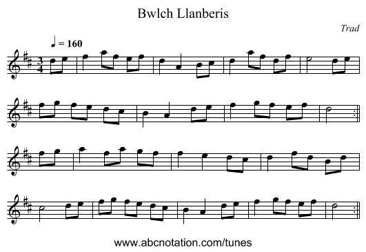 Bwlch Llanberis - staff notation