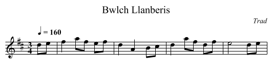 Bwlch Llanberis - staff notation