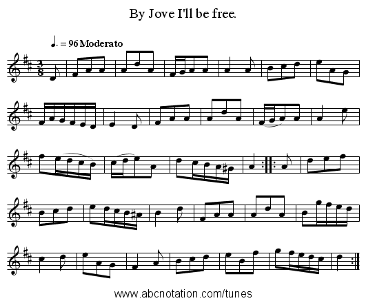 By Jove I'll be free. - staff notation