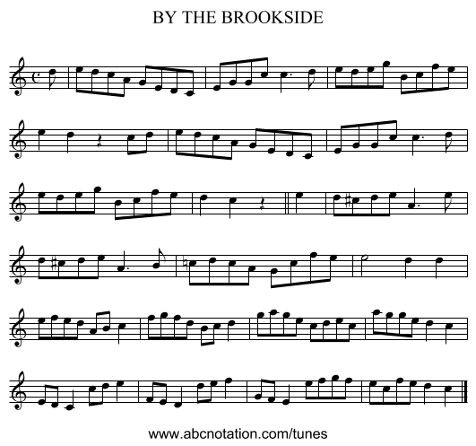 BY THE BROOKSIDE - staff notation