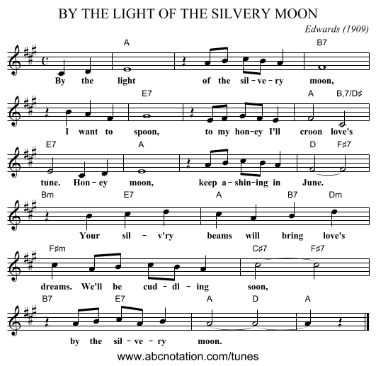 BY THE LIGHT OF THE SILVERY MOON - staff notation