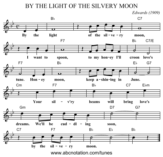 BY THE LIGHT OF THE SILVERY MOON - staff notation