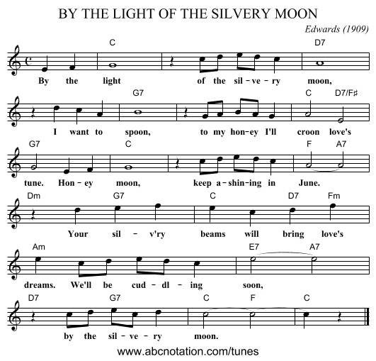 BY THE LIGHT OF THE SILVERY MOON - staff notation