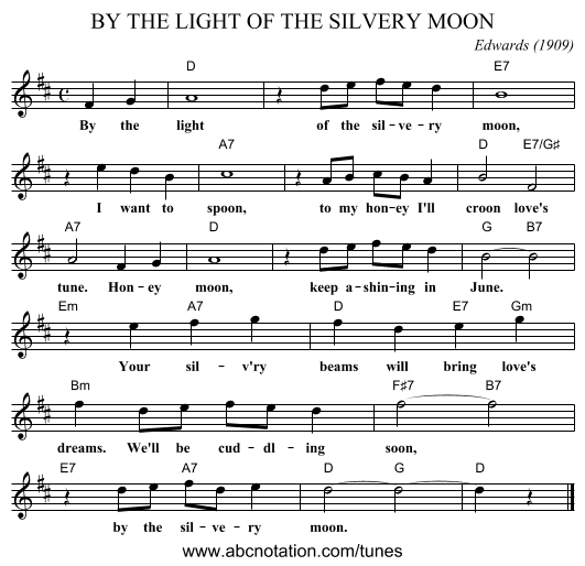 BY THE LIGHT OF THE SILVERY MOON - staff notation