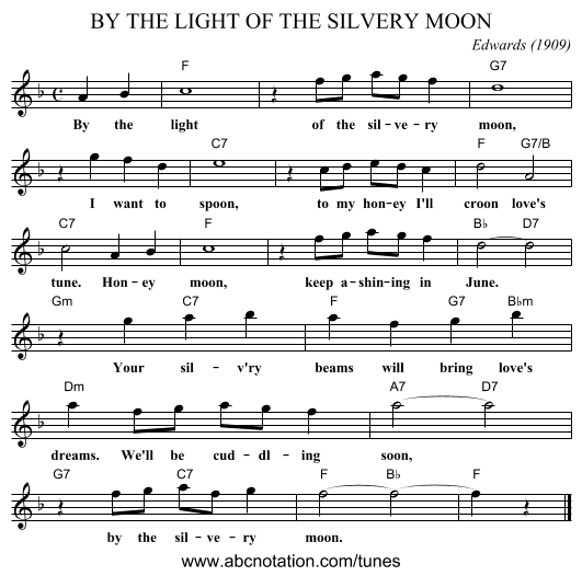BY THE LIGHT OF THE SILVERY MOON - staff notation