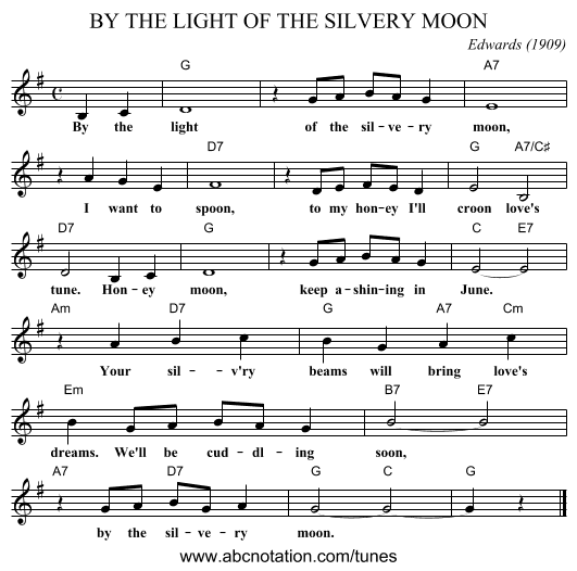 BY THE LIGHT OF THE SILVERY MOON - staff notation