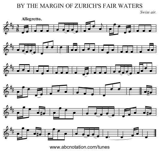 BY THE MARGIN OF ZURICH'S FAIR WATERS - staff notation
