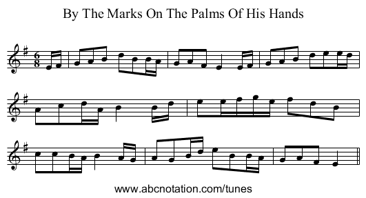 By The Marks On The Palms Of His Hands - staff notation