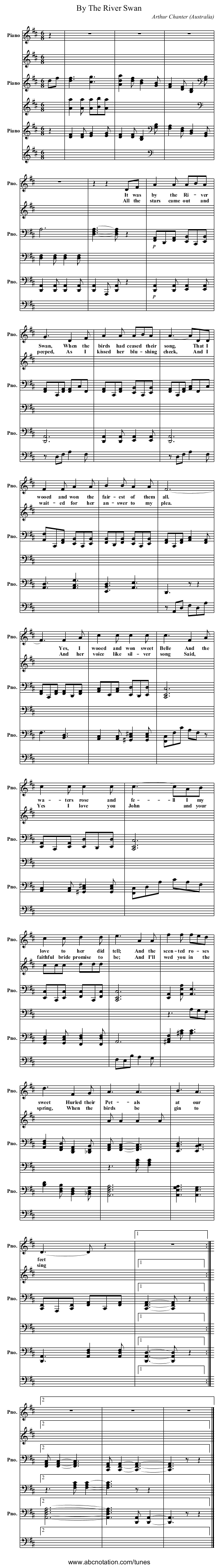 By The River Swan - staff notation
