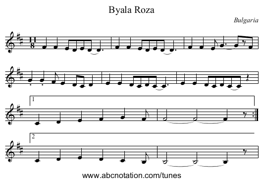 Byala Roza - staff notation
